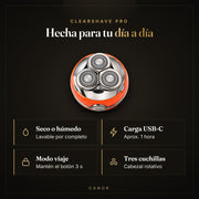 Afeitadora eléctrica ClearShave Pro: seco o húmedo, carga USB-C y modo viaje