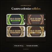 Cuatro colonias sólidas AromaCase en mini tins de 14.2 g